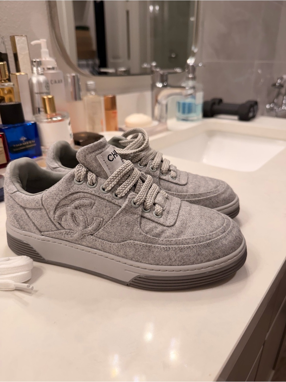 Light Gray Italian-Made Low-Top Sneakers